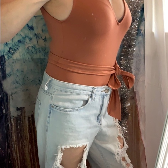 Forever 21 Rust Brown Sateen Tie Waist Bodysuit - Picture 6 of 8